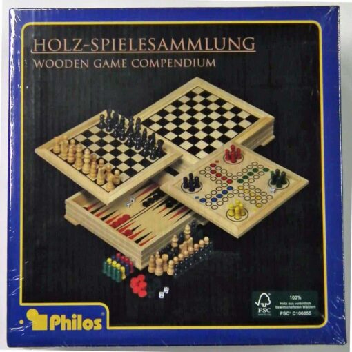 Philos Reise-Spielesammlung in Holzbox 20x20cm