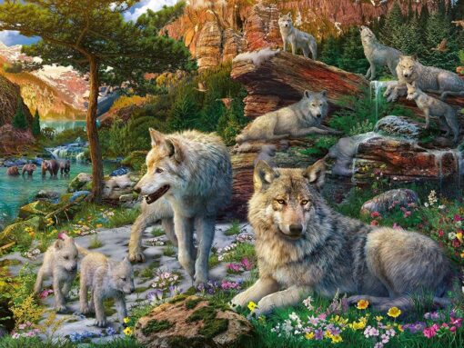 Ravensburger Puzzle Wolfsrudel im Frühlingserwachen, 1500 Teile1