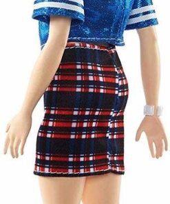 Barbie Fashionistas Puppe im blauen Glitzeroberteil und Rock, mit Karomuster2.jpg