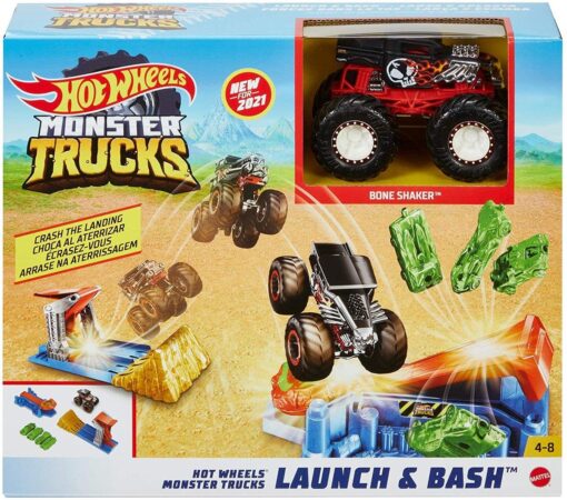 Mattel Hot Wheels Monster Truck Crash-Rampe inkl. 1 Spielzeugauto, Spielset