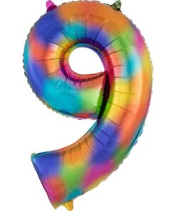 Folienballon SuperShape Zahl 9 Rainbow Splash.jpeg